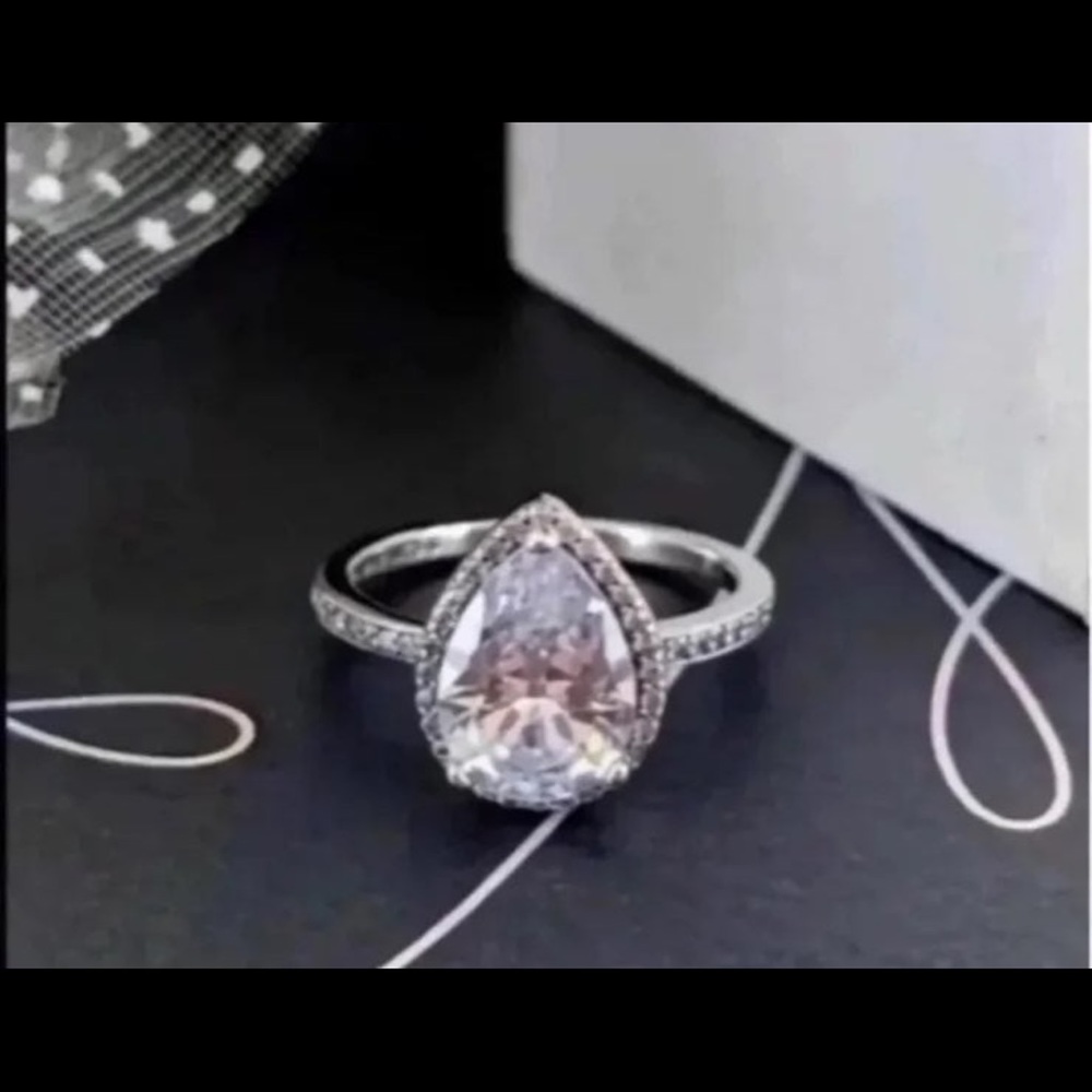 Size 6 PANDORA Sparkling Teardrop Halo Ring - Picture 5 of 8